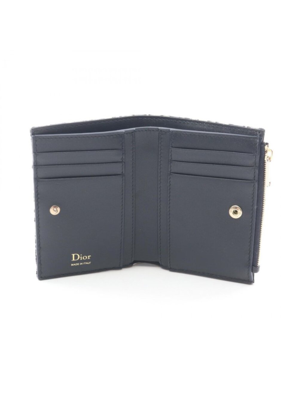 Dior Bifold Wallet Oblique Bow Dahlia Blue Canvas Leather - Picture 3 of 5